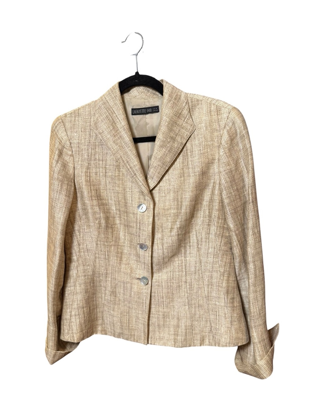 Lafayette 148 New York Linen Silk Beige Textured Blazer Jacket Small - Picture 2 of 8